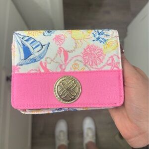 Lilly Pulitzer Pink and White Cloth Wallet with Nautical Print